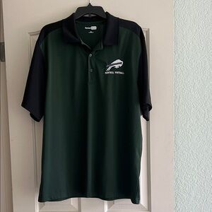 Men's Dark Green and Black Polo with Manteca Football Logo